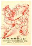 Trade card for S.M. Woods & Co., Hatters, Gents' Furnishers & Merchant Tailors, Stockton by unidentified