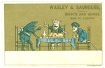 Trade card for Wasley & Saunders,Boots and Shoes, Stockton by unidentified