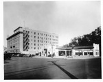 Automobile - Service Station - Stockton: unidentified service station & Clark Hotel, corner of S. Sutter St. and Washington St. by Van Covert Martin