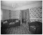Interior Decorating - Stockton: Unidentified home, Bedroom, couch, floral wallpaper, furniture by Van Covert Martin