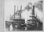 Steamboats-Stockton-"J.D. Peters" and "H.J. Corcoran" aside at pier by Van Covert Martin