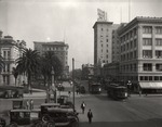 Stockton - Streets - c.1920 - 1929: Main St. and Hunter St. with streetcars by Unknown