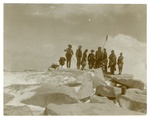 Unidentified, Donald Ryder Dickey, Anna Ryder Dickey, Theodore Hittell, John Muir, unidentified, Helen Greame, and Kent Kinney on summit of Mount Whitney, California