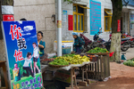 Woman vendor selling produce in market on main road to Liping by Marie Anna Lee