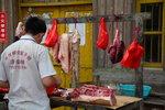 Butcher stall with fresh meat