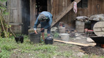 Mixes pulp in water in largest bucket