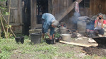 Draining sap into mixture