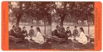 Stockton: "Views at Good Water Grove." (Three men, three women picnicking at Good Water Grove.) by John Pitcher Spooner 1845-1917