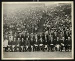 Football-University of the Pacific 1934 team members on field for 1964 reunion by unknown