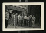Football-University of the Pacific team members in front of Wellington bus depot during trip to Chicago by W.F. Hodges Photos