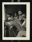 Football-Men sitting, possibly in press booth during trip to Chicago by W.F. Hodges Photos