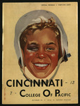 October 30, 1954 Football Program, UOP vs. University of Cincinnati