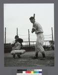 Baseball: uniformed batter & catcher in game by Richard Shizuo Yoshikawa