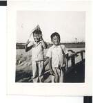 Portrait--two boys #5 [in front of bridge] by Richard Shizuo Yoshikawa